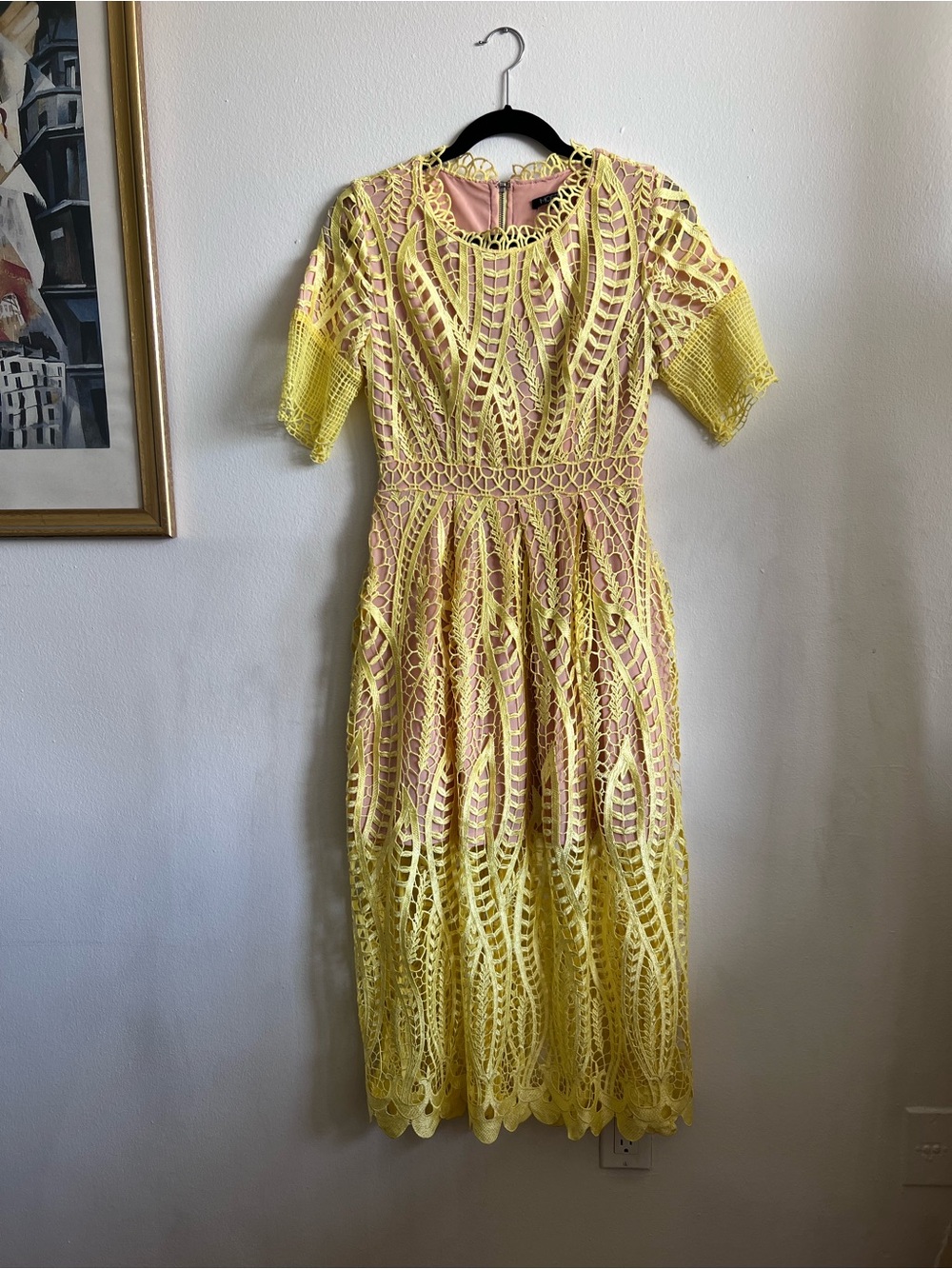 MOSSMAN REVIVAL LACE CROCHET SHORT SLEEVE MIDI DRESS YELLOW SIZE US 4 AUS 8 - Picture 11 of 16